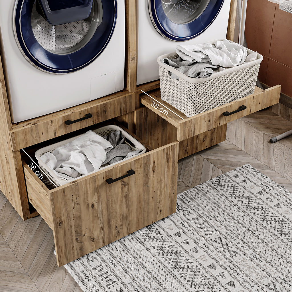 Roomart  Waschmachinen Doppelschrrank Überbauschrank (SERIE 2) - 2 Größenoptionen- HBT: 205 x 134 x 66,8 cm, HBT: 240 x 134 x 66,8 cm, in 3 Farben