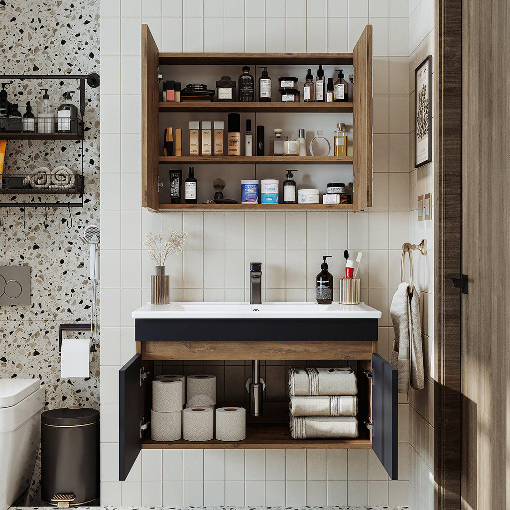 Roomart Ensemble de meubles de salle de bains ATRIA 3 pièces, en 4 couleurs, 85 cm Meuble bas avec lavabo en céramique - armoire de toilette - armoire de salle de bains, lavabo, meubles de salle de bains, armoire de salle de bains, avec, meuble bas, meubles de salle de bains, ensemble, lavabo, meubles, meubles de salle de bains