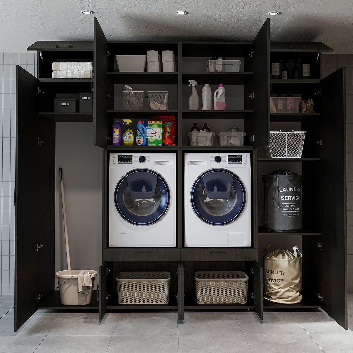 Roomart Waschmaschinenschrank SERIE 3 254 cm, Schwarz-Eiche, 240 cm hoch