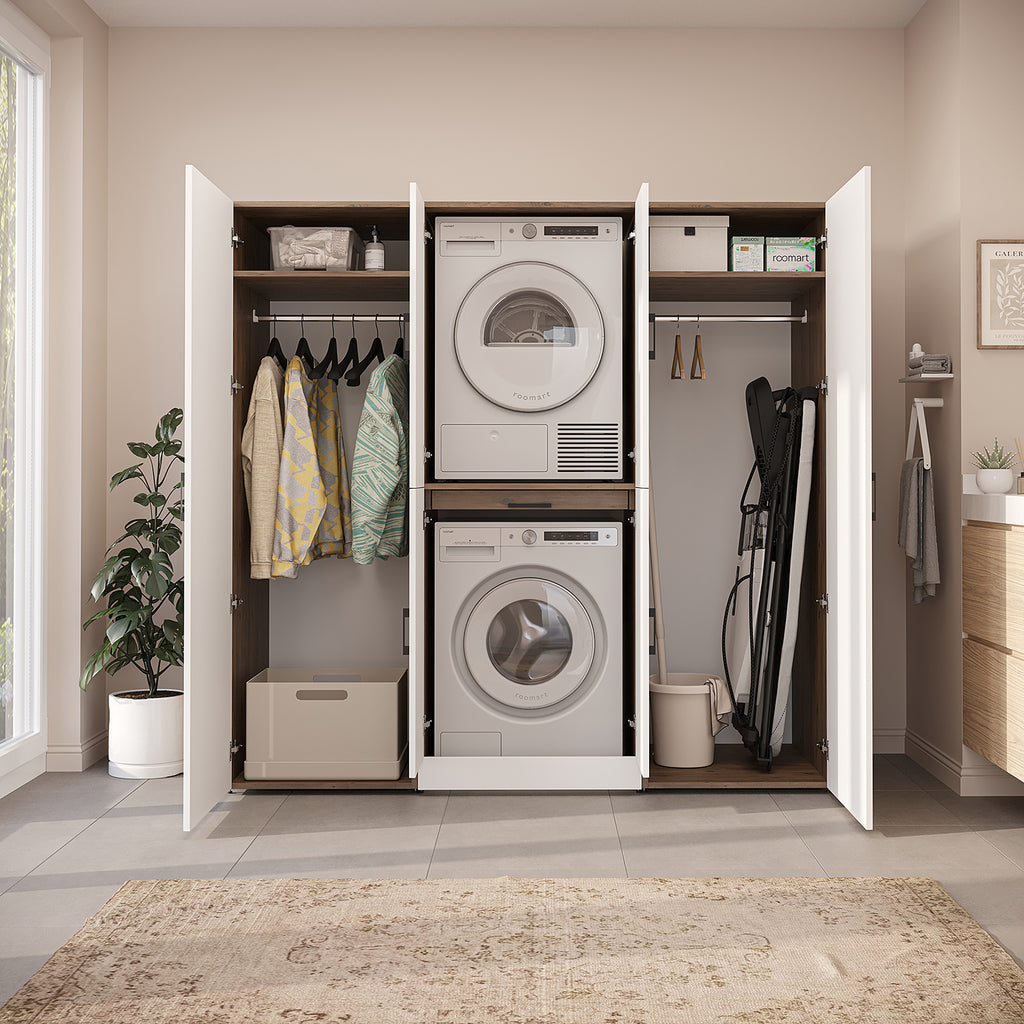 Roomart Waschmaschinenschrank DORA-I 190 cm, Weiß Eiche, 186 cm hoch, Bild 5