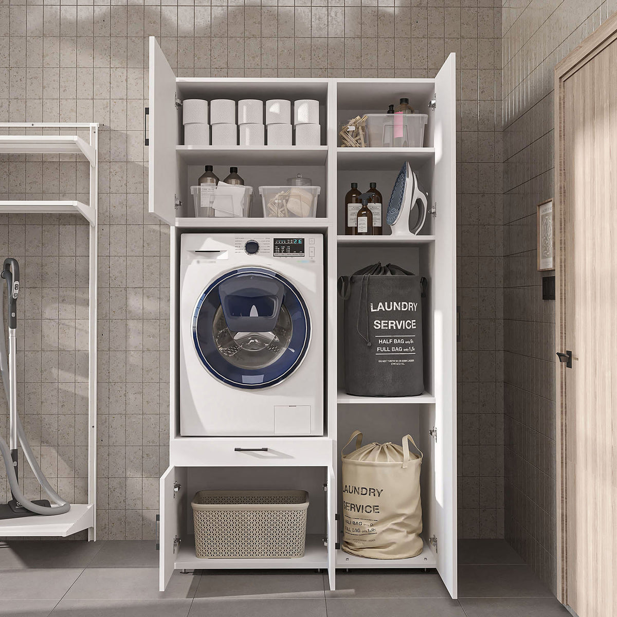 Roomart Waschmaschinenschrank SERIE 3 112 cm, Weiß, 205 cm hoch