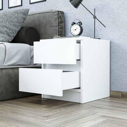 Roomart Komo Beistelltisch mit 2 Schubladen – 40 cm breit, 46,8 cm hoch – Nachttisch & Aufbewahrungstisch für Wohnzimmer, Schlafzimmer oder Büro – Modernes Design- Weiß