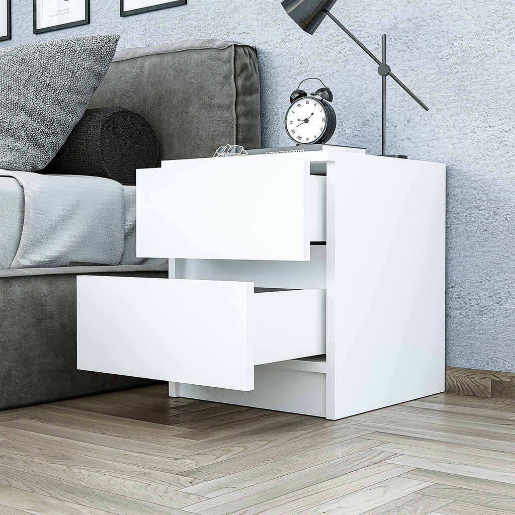 Roomart Komo Beistelltisch mit 2 Schubladen – 40 cm breit, 46,8 cm hoch – Nachttisch & Aufbewahrungstisch für Wohnzimmer, Schlafzimmer oder Büro – Modernes Design- Weiß