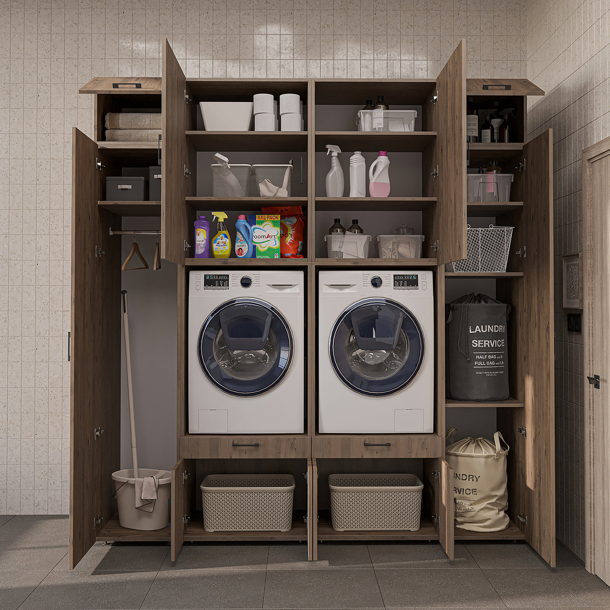 Roomart Waschmaschinenschrank SERIE 3 224 cm, Eiche, 240 cm hoch