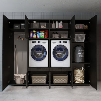 Roomart Waschmaschinenschrank SERIE 3 254 cm, Schwarz-Eiche, 205 cm hoch