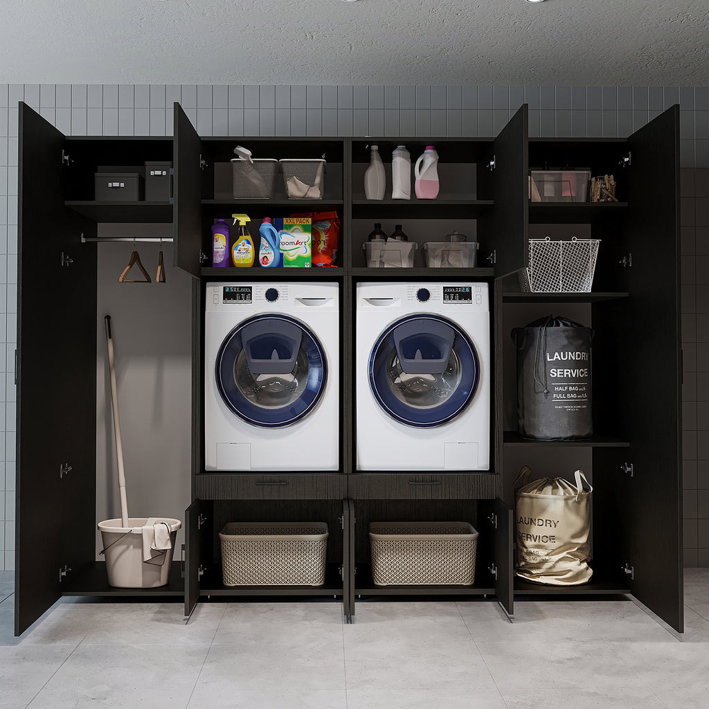 Roomart Waschmaschinenschrank SERIE 3 254 cm, Schwarz-Eiche, 205 cm hoch