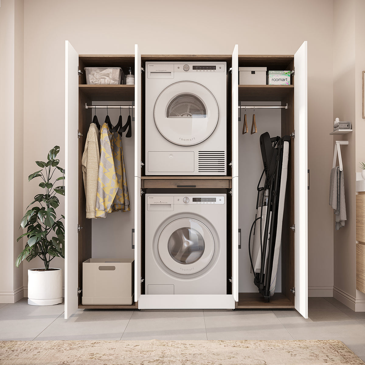 Roomart Waschmaschinenschrank DORA-I 160 cm, Weiß Eiche, 186 cm hoch, Bild 5