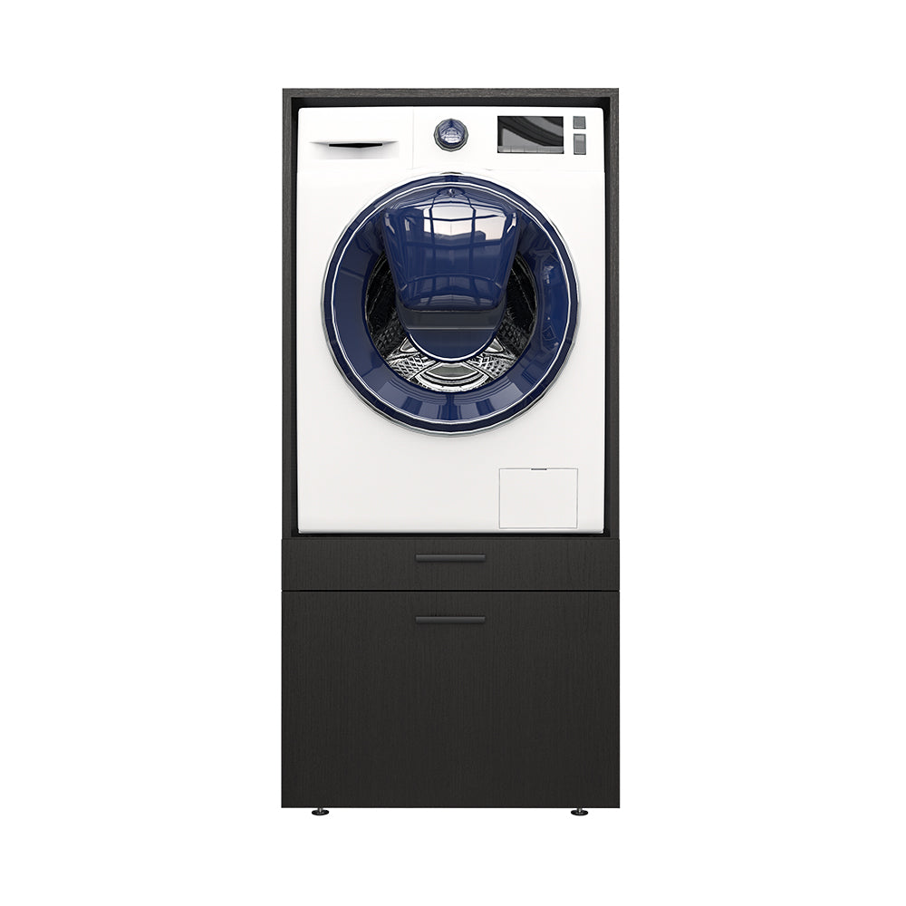 Roomart • Waschmachinenschrank für Hauswirtschaftsraum • HBT: 145x67x66,8 cm • Mit Schubladen und Ausziehbrett • Weiß • Schwarz eiche  • Eiche