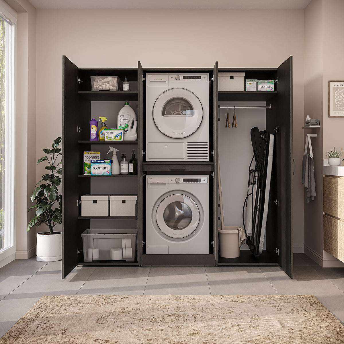 Roomart Waschmaschinenschrank DORA-I 190 cm, Schwarz Eiche, 186 cm hoch, Bild 5