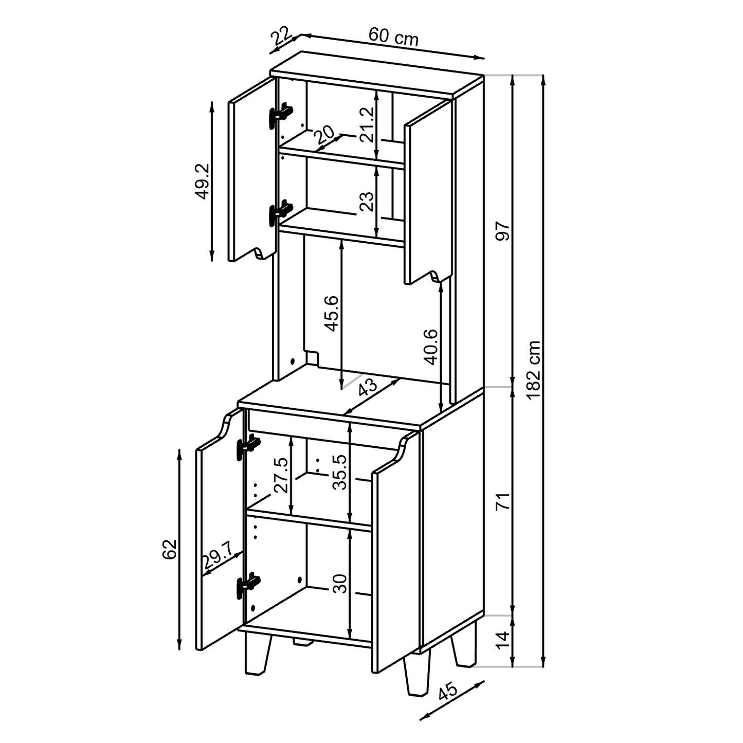 Roomart Küchenschrank DEFNE, 182 cm, mit offener Nische für Kaffeemaschine, in 5 Farben