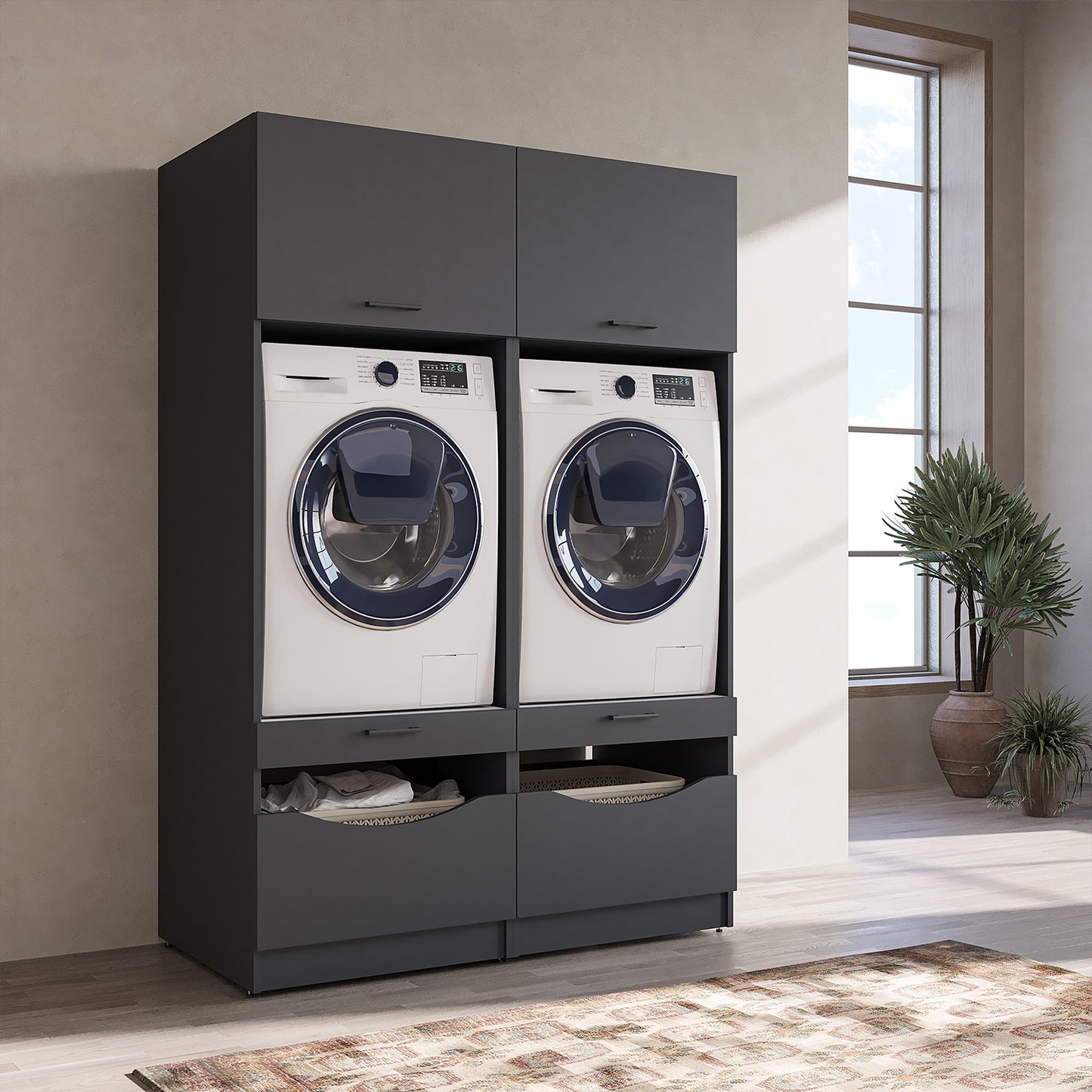 Roomart SERIE 2 Waschmaschinenschrank 132 cm – Waschmaschine & Trockner nebeneinander