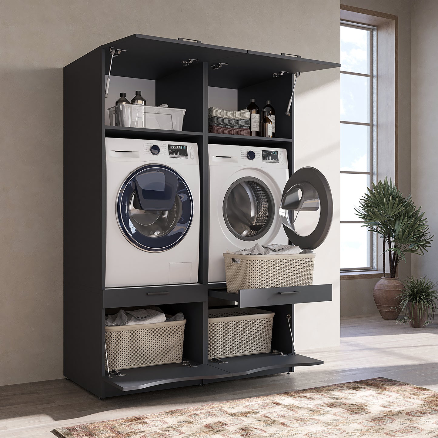 Roomart SERIE 2 Waschmaschinenschrank 132 cm – Waschmaschine & Trockner nebeneinander