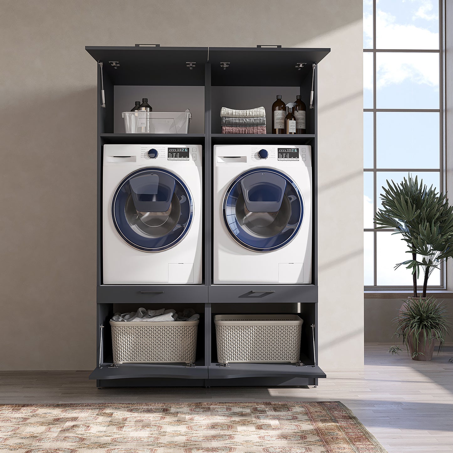 Roomart SERIE 2 Waschmaschinenschrank 132 cm – Waschmaschine & Trockner nebeneinander