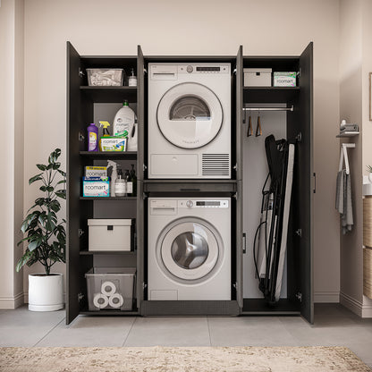 Roomart Waschmaschinenschrank DORA-I 160 cm, Schwarz Eiche, 186 cm hoch, Bild 6