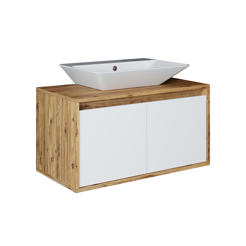 Vasque Roomart avec meuble sous vasque 85 cm • Blanc • Chêne blanc • Chêne anthracite 