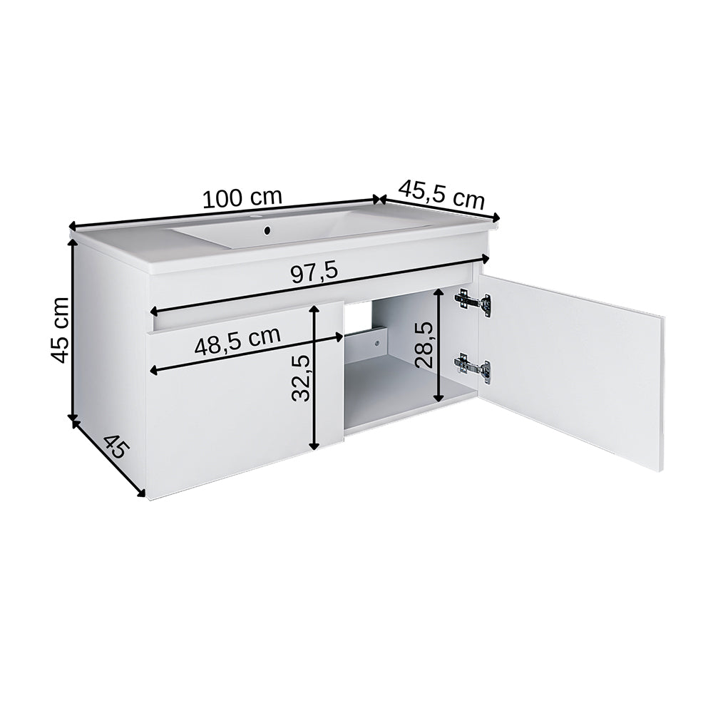Roomart Atria, Waschbecken mit Unterschrank 100 cm, in 4 Farben, Badezimmermöbel