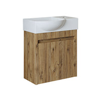Roomart Waschtischunterschrank LEO mit Keramik-Waschbecken – Gäste-WC Badmöbel – Wasserhahn rechts