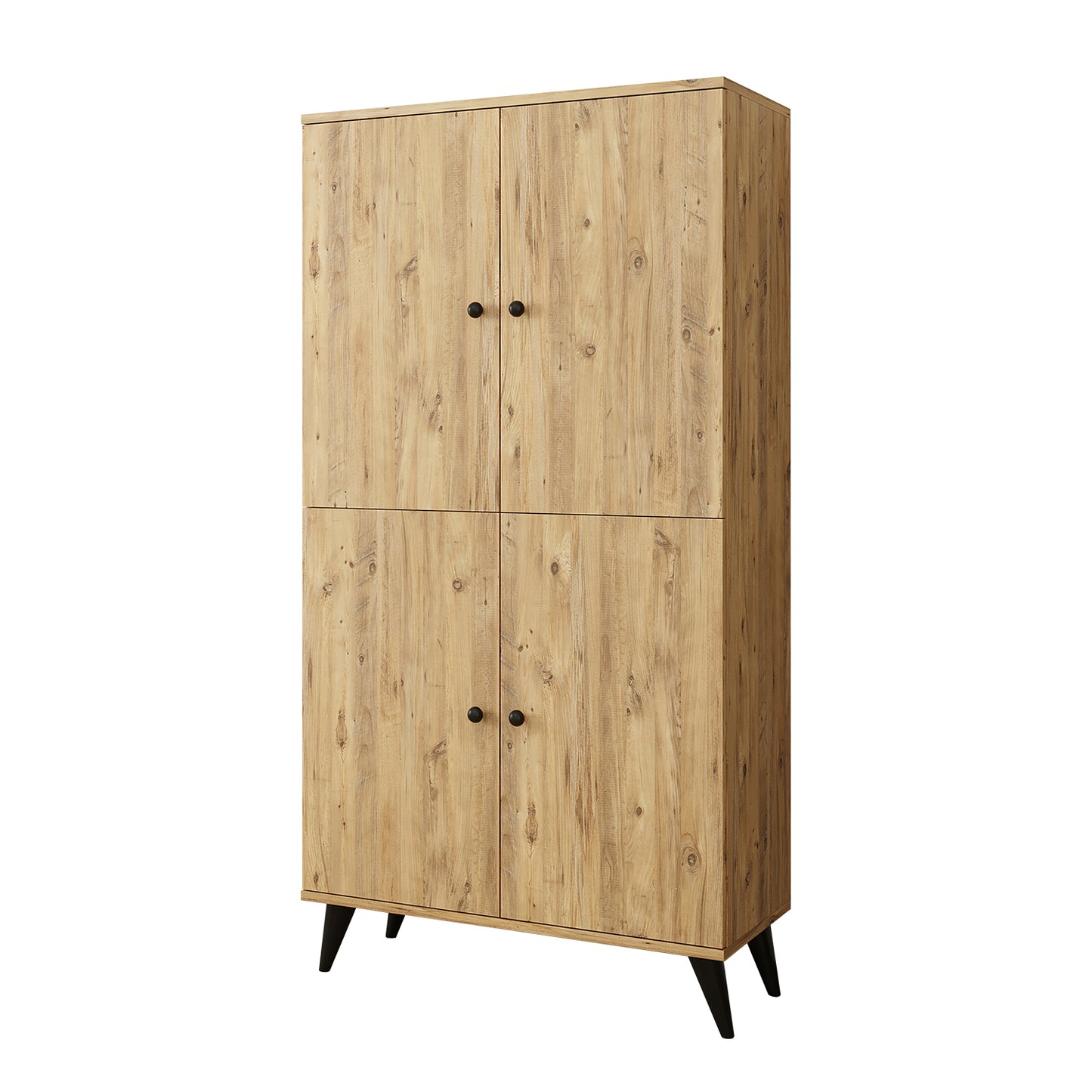 Roomart RETRA-02 Mehrzweckschrank / Bücherschrank mit Türen – 4 Fächer, 3 Regalböden – 165 x 85 x 37 cm (H x B x T) – Aufbewahrungsschrank für Wohnzimmer, Kinderzimmer oder Büro – Eiche