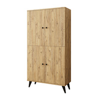 Roomart RETRA-02 Mehrzweckschrank / Bücherschrank mit Türen – 4 Fächer, 3 Regalböden – 165 x 85 x 37 cm (H x B x T) – Aufbewahrungsschrank für Wohnzimmer, Kinderzimmer oder Büro – Eiche