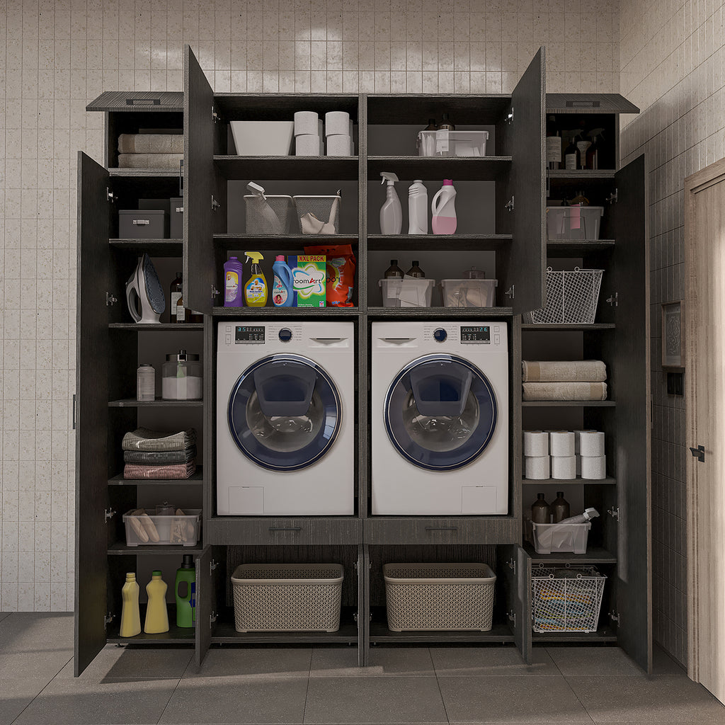 Roomart Waschmaschinenschrank SERIE 3 224 cm, Schwarz-Eiche, 240 cm hoch