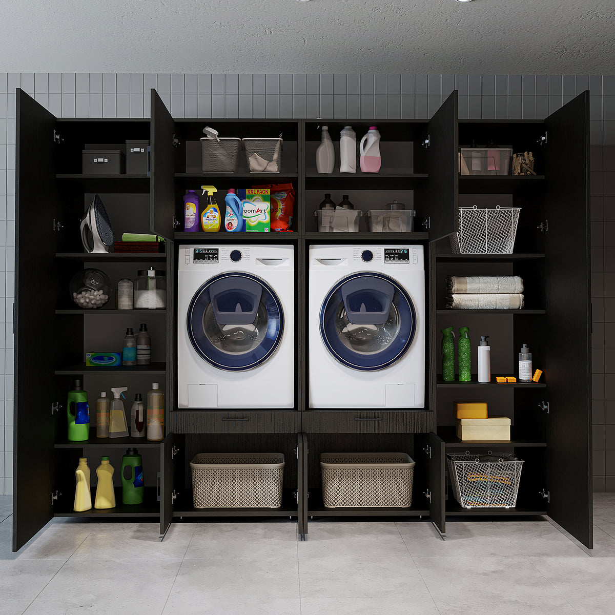 Roomart Waschmaschinenschrank SERIE 3 254 cm, Schwarz-Eiche, 205 cm hoch