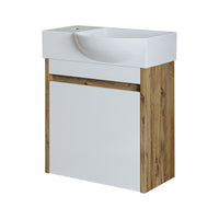 Roomart Waschtischunterschrank LEO mit Keramik-Waschbecken – Gäste-WC Badmöbel – Wasserhahn links