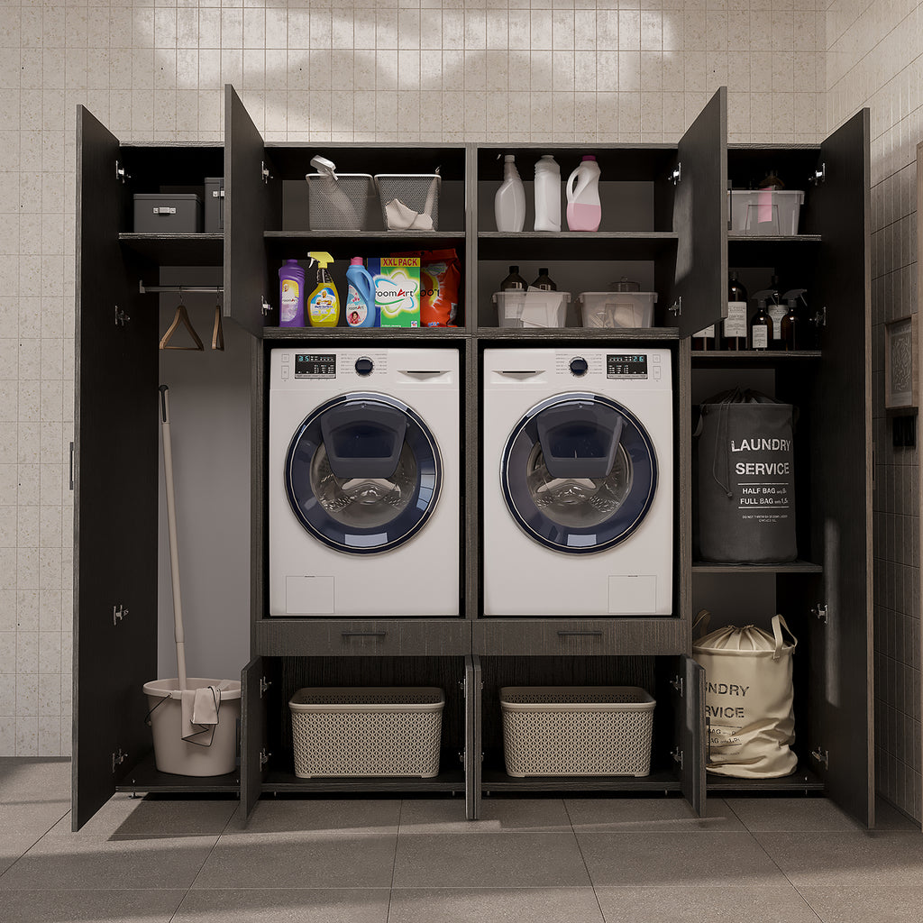 Roomart Waschmaschinenschrank SERIE 3 224 cm, Schwarz-Eiche, 205 cm hoch