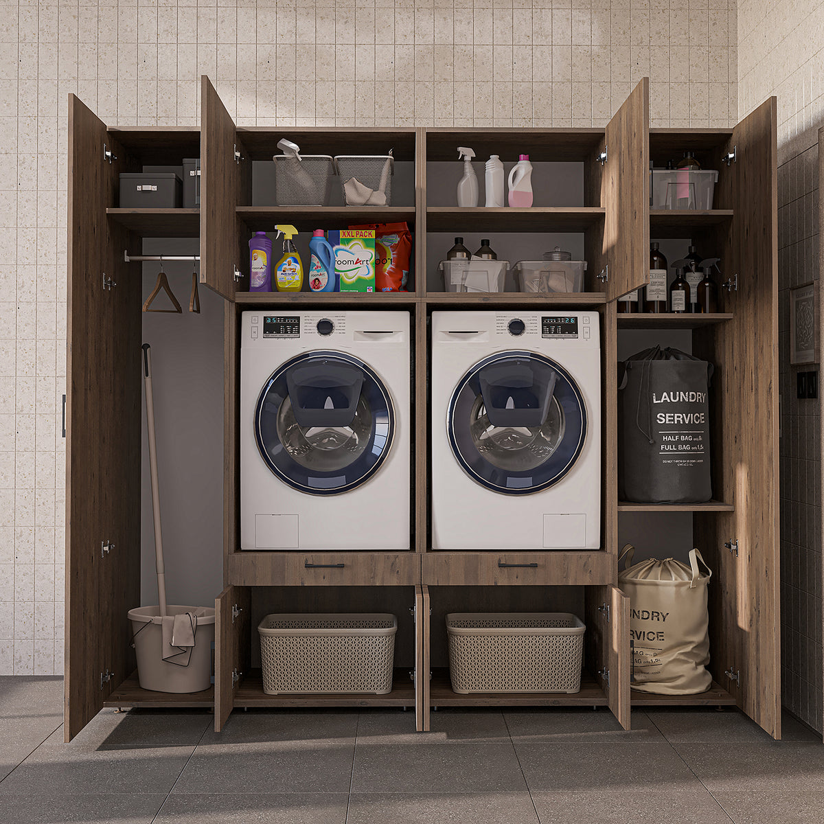 Roomart Waschmaschinenschrank SERIE 3 224 cm, Eiche, 205 cm hoch