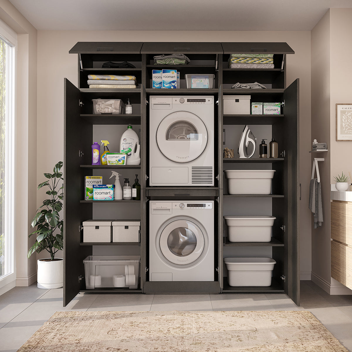 Roomart Waschmaschinenschrank DORA-I 190 cm, Schwarz Eiche, 230 cm hoch, Bild 6