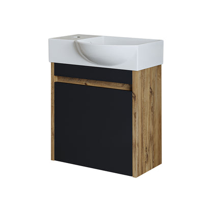 Roomart Waschtischunterschrank LEO mit Keramik-Waschbecken – Gäste-WC Badmöbel – Wasserhahn links