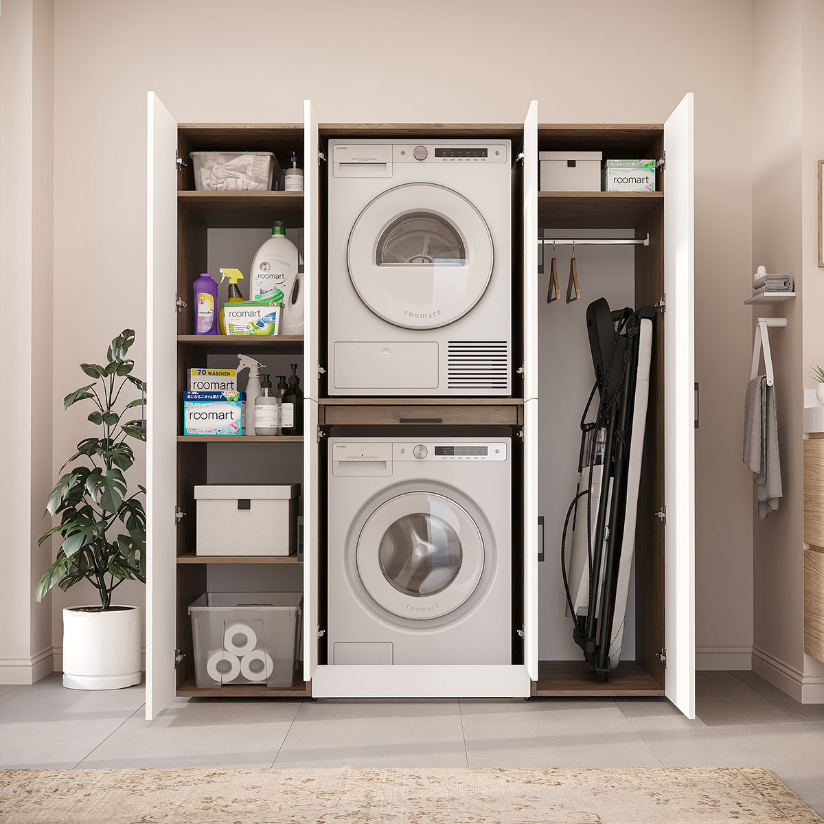 Roomart Waschmaschinenschrank DORA-I 160 cm, Weiß Eiche, 186 cm hoch, Bild 6