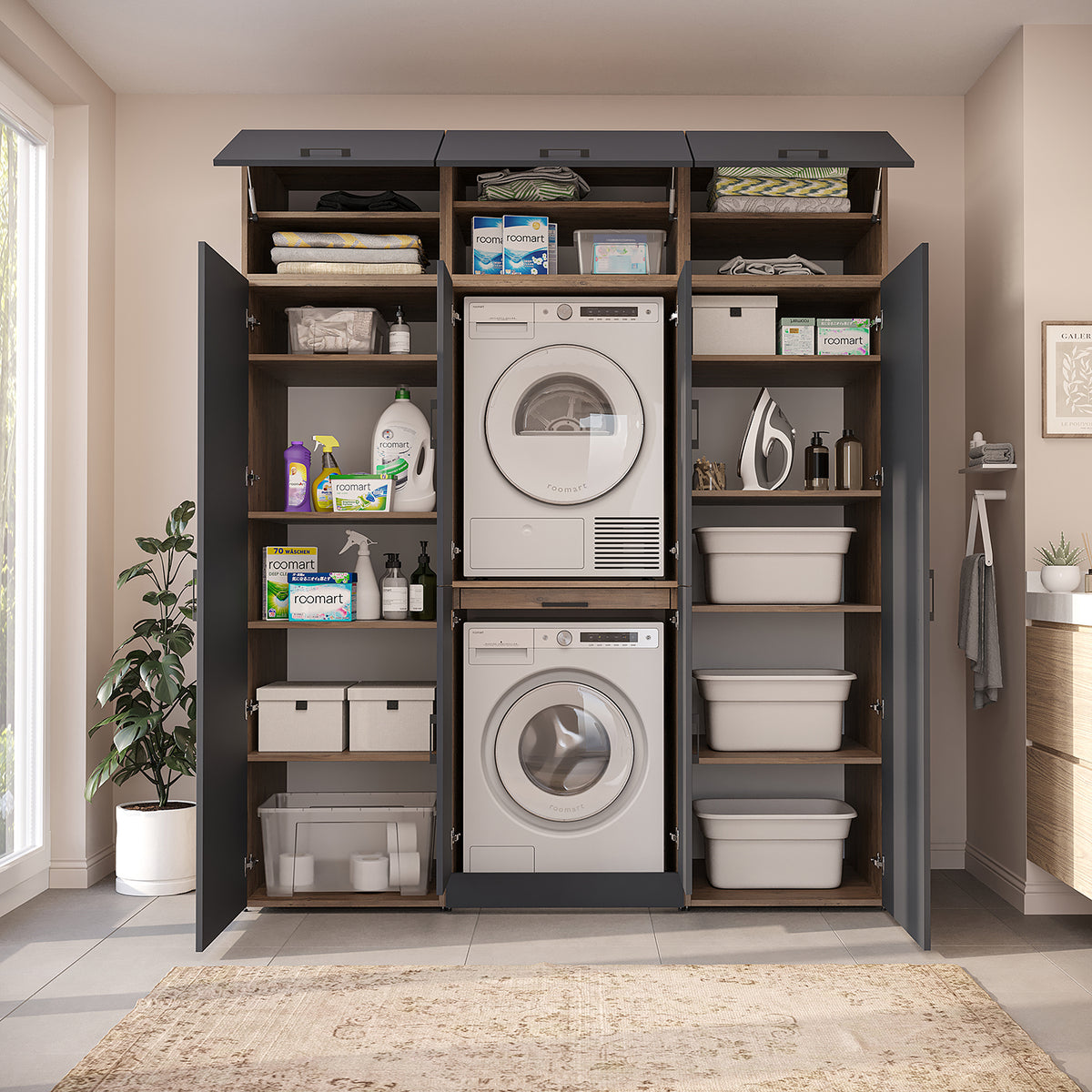 Roomart Waschmaschinenschrank DORA-I 190 cm, Anthrazit Eiche, 230 cm hoch, Bild 6