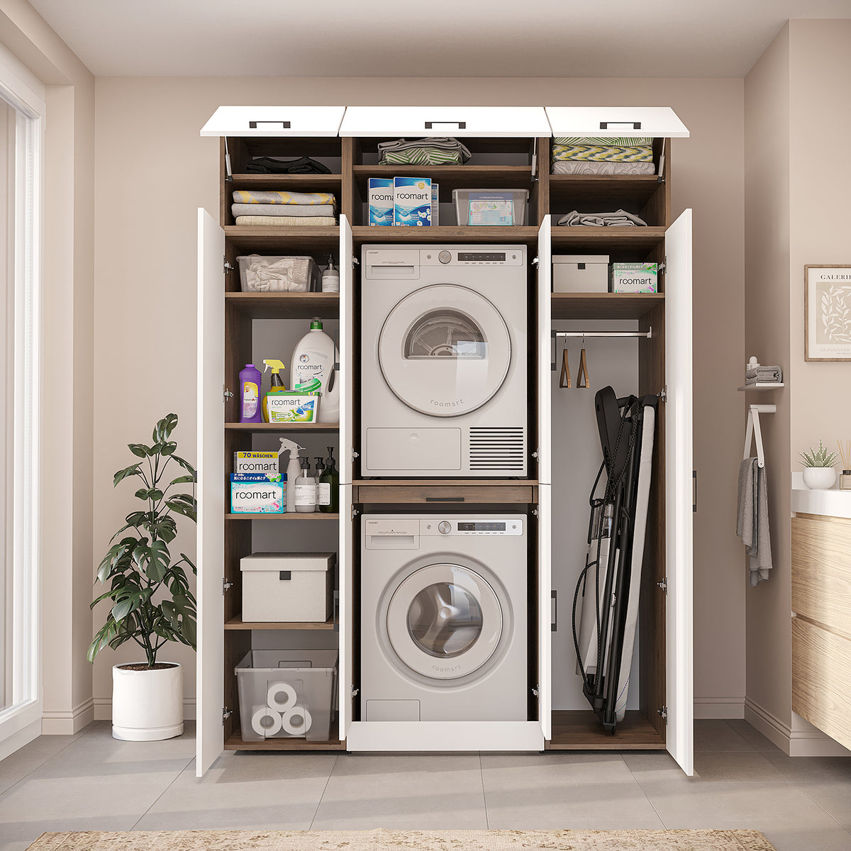 Roomart Waschmaschinenschrank DORA-I 160 cm, Weiß Eiche, 230 cm hoch, Bild 6