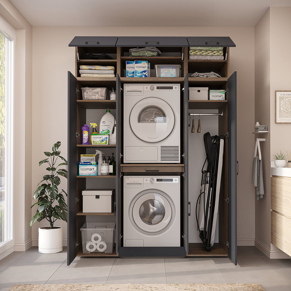 Roomart Waschmaschinenschrank DORA-I 160 cm, Anthrazit Eiche, 230 cm hoch, Bild 6