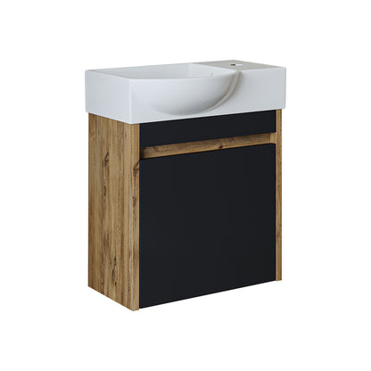 Roomart Waschtischunterschrank LEO mit Keramik-Waschbecken – Gäste-WC Badmöbel – Wasserhahn rechts