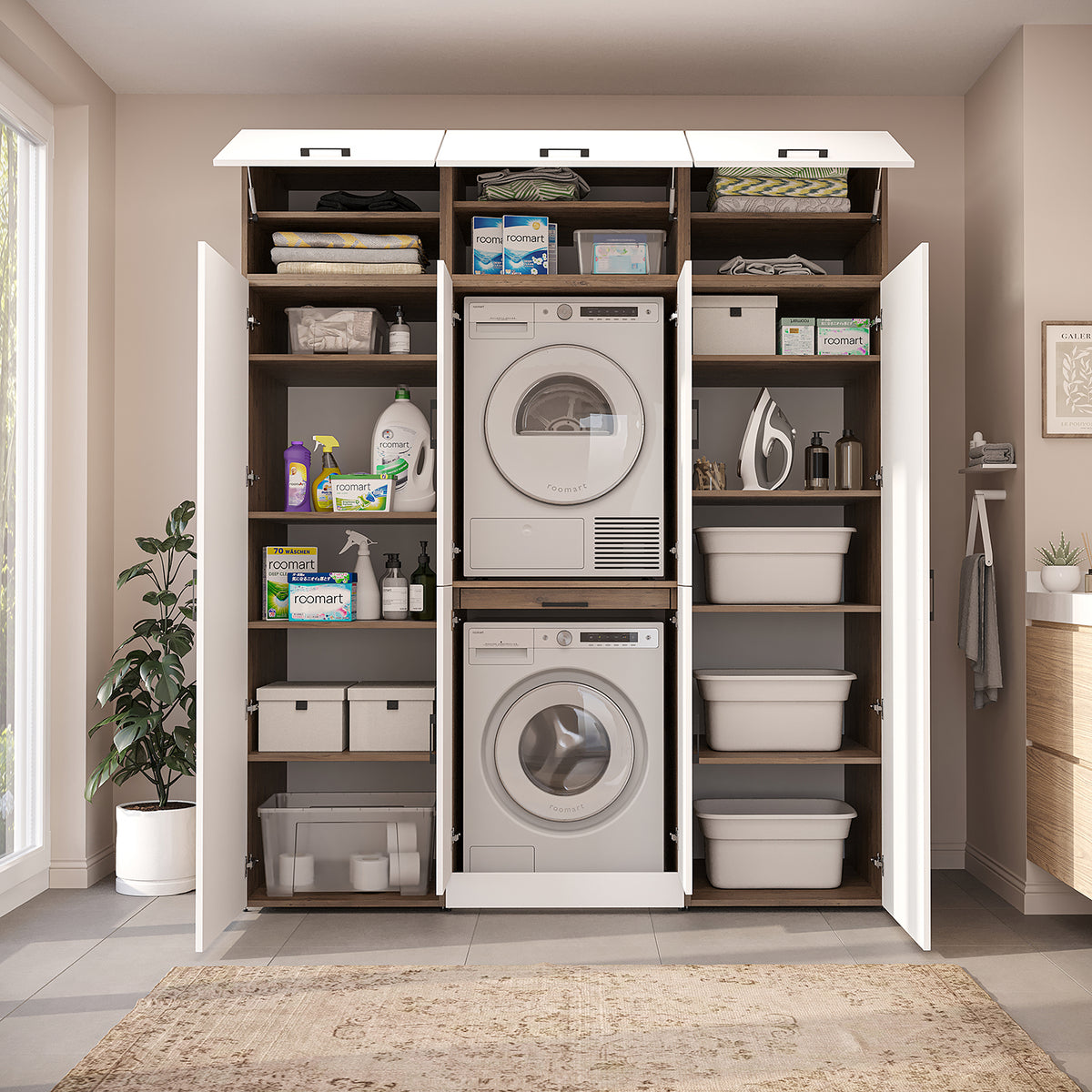 Roomart Waschmaschinenschrank DORA-I 190 cm, Weiß Eiche, 230 cm hoch, Bild 6