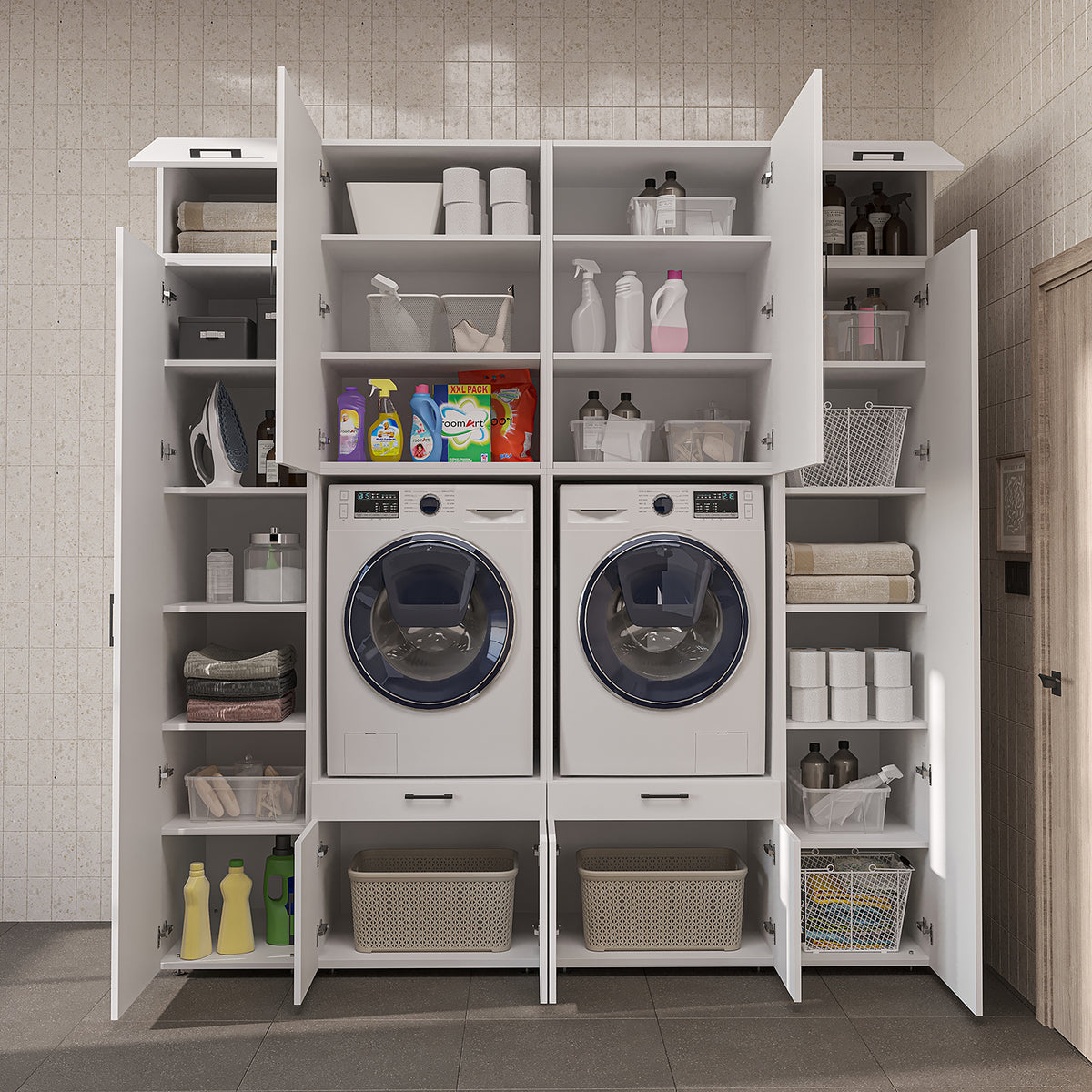 Roomart Waschmaschinenschrank SERIE 3 224 cm, Weiß, 240 cm hoch