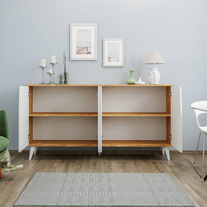 ROOMART Ospina Mehrzweckschrank in Weiß-Eiche– TV-Schrank, Esszimmerschrank & Aufbewahrungsschrank – 180 cm breit, 4 Fächer – Für Wohnzimmer, Esszimmer oder Kinderzimmer