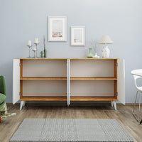 ROOMART Ospina Mehrzweckschrank in Weiß-Eiche– TV-Schrank, Esszimmerschrank & Aufbewahrungsschrank – 180 cm breit, 4 Fächer – Für Wohnzimmer, Esszimmer oder Kinderzimmer