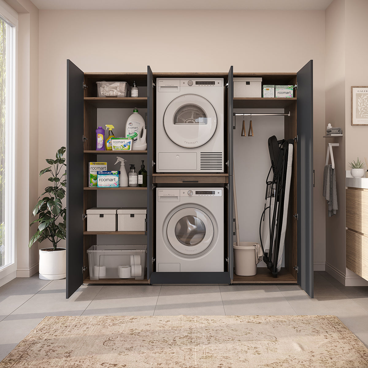 Roomart Waschmaschinenschrank DORA-I 190 cm, Anthrazit Eiche, 186 cm hoch, Bild 6