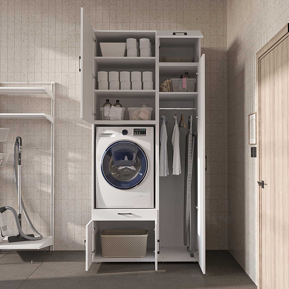 Roomart Waschmaschinenschrank SERIE 3 112 cm, Weiß, 240 cm hoch