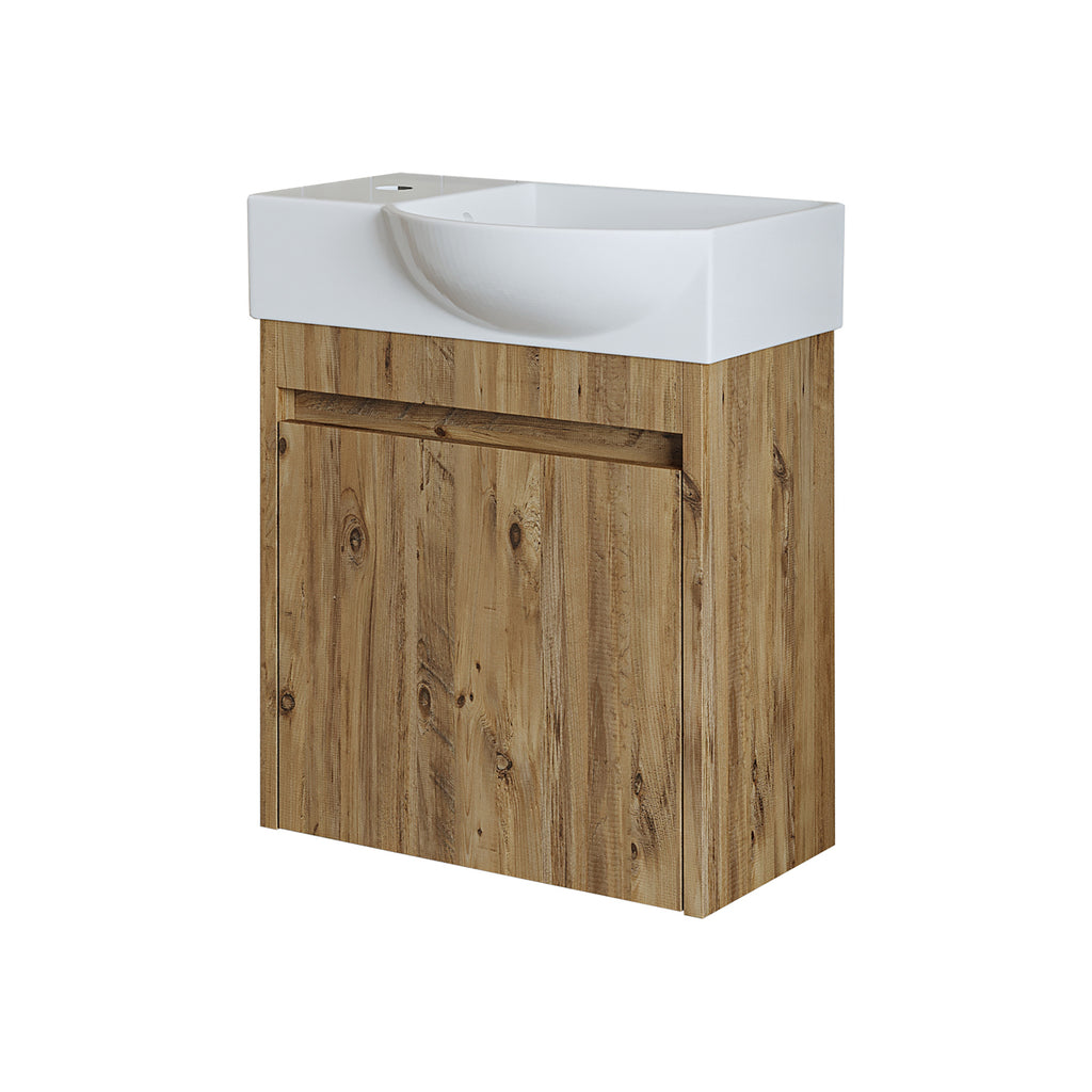 Roomart Waschtischunterschrank LEO mit Keramik-Waschbecken – Gäste-WC Badmöbel – Wasserhahn links