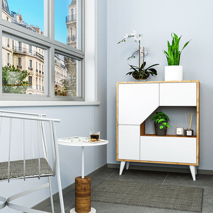 Roomart Pablo Mehrzweckschrank in Weiß-Eiche – Schrank mit Türen & Regalen – Aufbewahrungsschrank für Wohnzimmer, Schlafzimmer, Esszimmer oder Büro – Modern & platzsparend