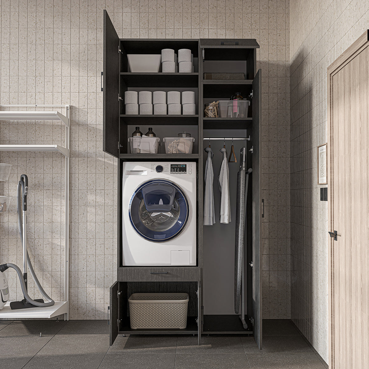 Roomart Waschmaschinenschrank SERIE 3 112 cm, Schwarz-Eiche, 240 cm hoch