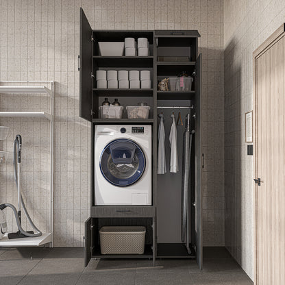 Roomart Waschmaschinenschrank SERIE 3 112 cm, Schwarz-Eiche, 240 cm hoch