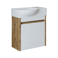 Roomart Waschtischunterschrank LEO mit Keramik-Waschbecken – Gäste-WC Badmöbel – Wasserhahn rechts