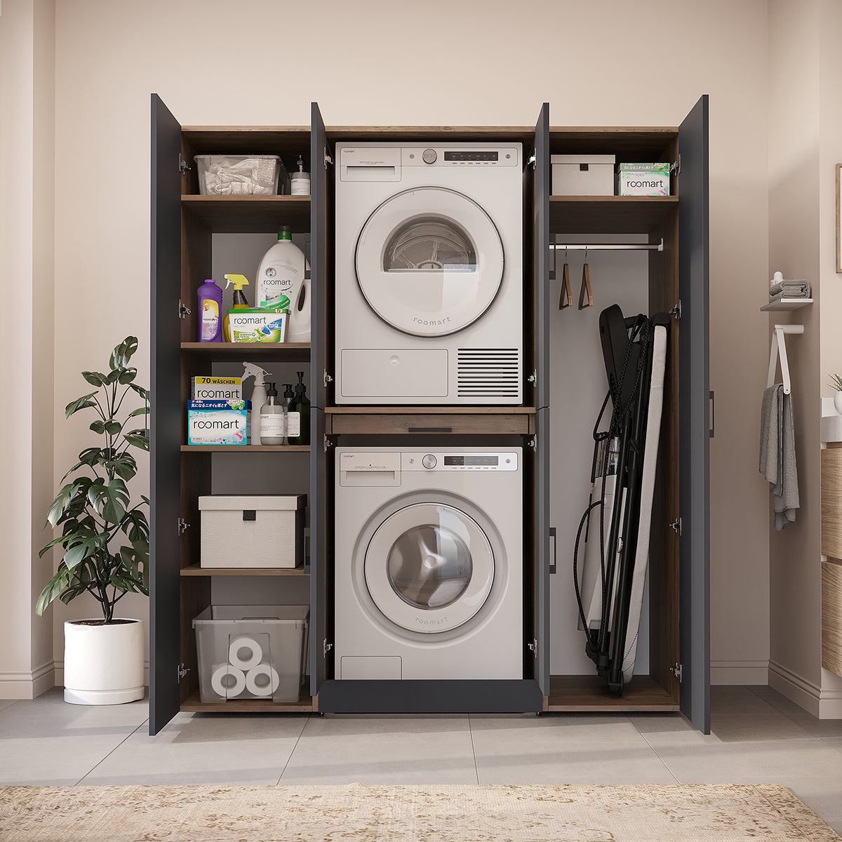 Roomart Waschmaschinenschrank DORA-I 160 cm, Anthrazit Eiche, 186 cm hoch, Bild 6