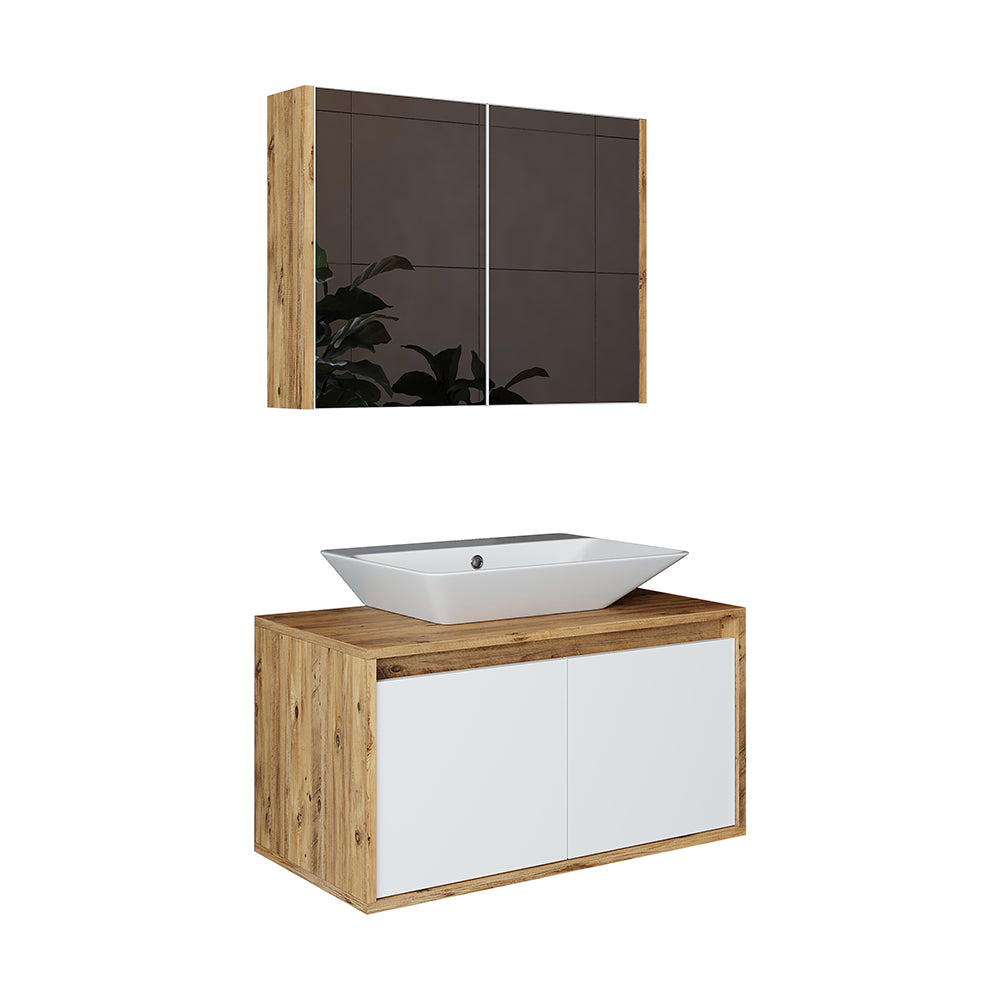 Roomart • Ensemble de meubles de salle de bain • ATLANTIC • 3 pièces • Meuble sous vasque 85 cm avec vasque en céramique • Meuble miroir