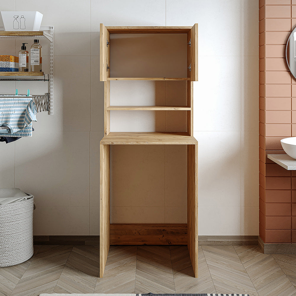 Roomart, Szafka łazienkowa pod pralkę Atlantic, nadbudowa pod pralkę, WDH: 65 x 181 x 60 cm, w kolorze dąb bielony, dąb antracyt - meble łazienkowe, zestaw, odpływ, umywalka, łazienka, meble, łazienka, szafka pod umywalkę, cm, szeroka, nowoczesna, umywalka, głęboka, m