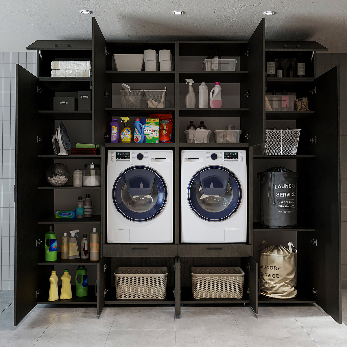 Roomart Waschmaschinenschrank SERIE 3 254 cm, Schwarz-Eiche, 240 cm hoch